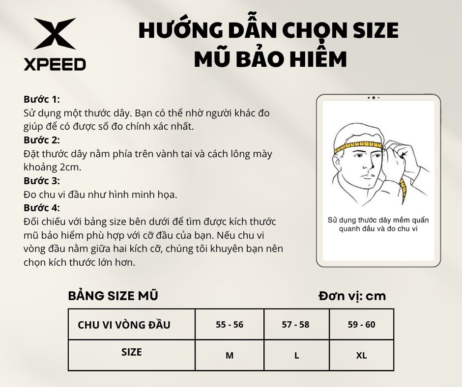 Hướng dẫn chọn size mũ bảo hiểm