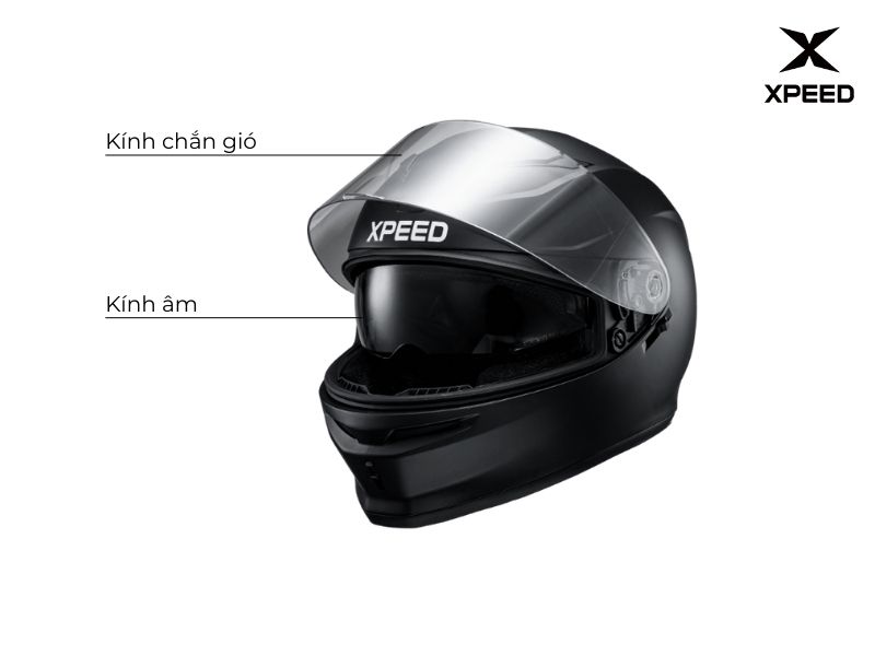 Mũ có cả kính chắn gió và kính âm